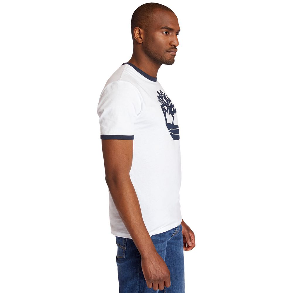 Timberland Mens T-Shirts Tree Logo Ringer - White - India CQ9026548